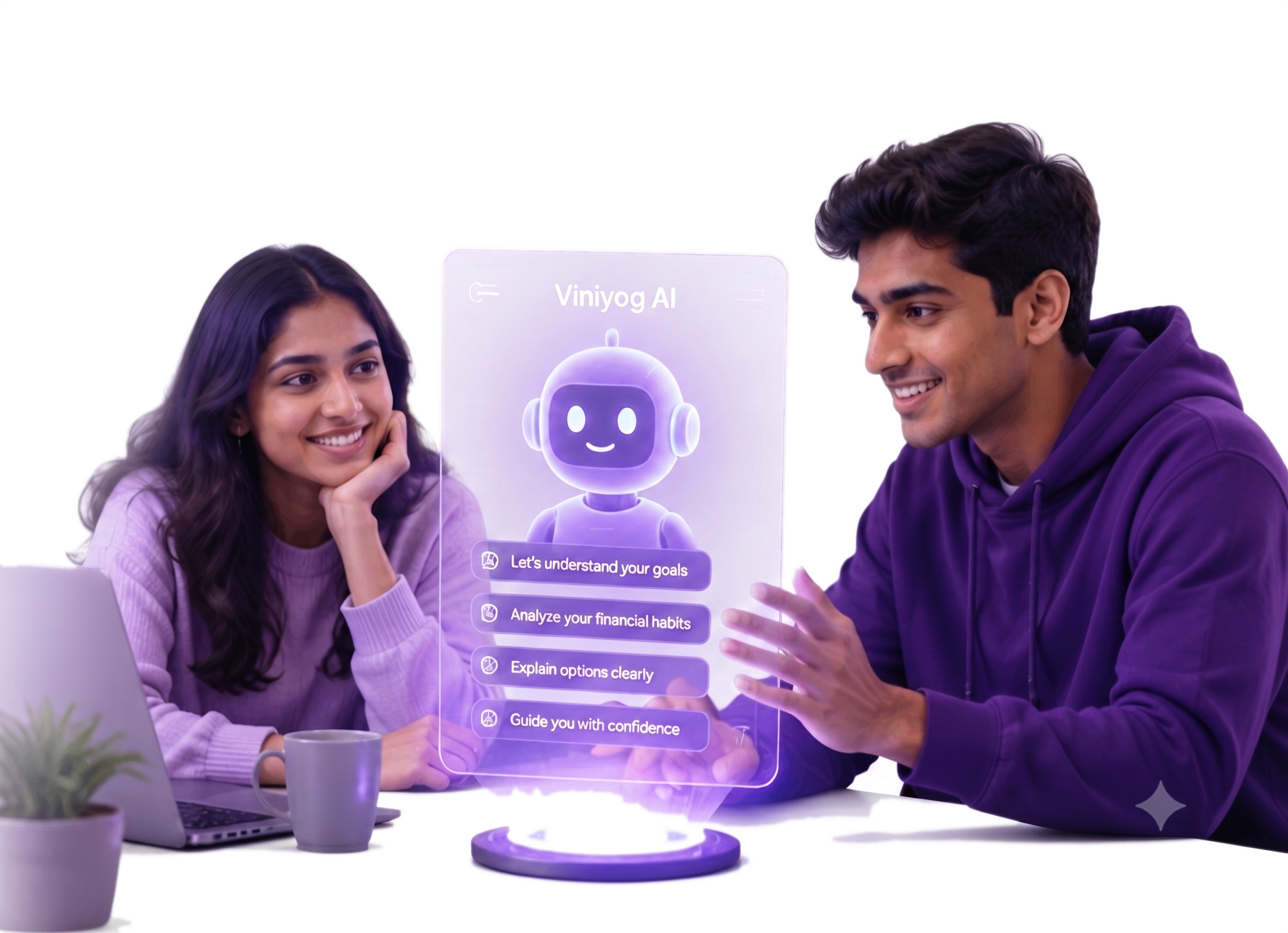Two young Indians talking with the Viniyog AI assistant